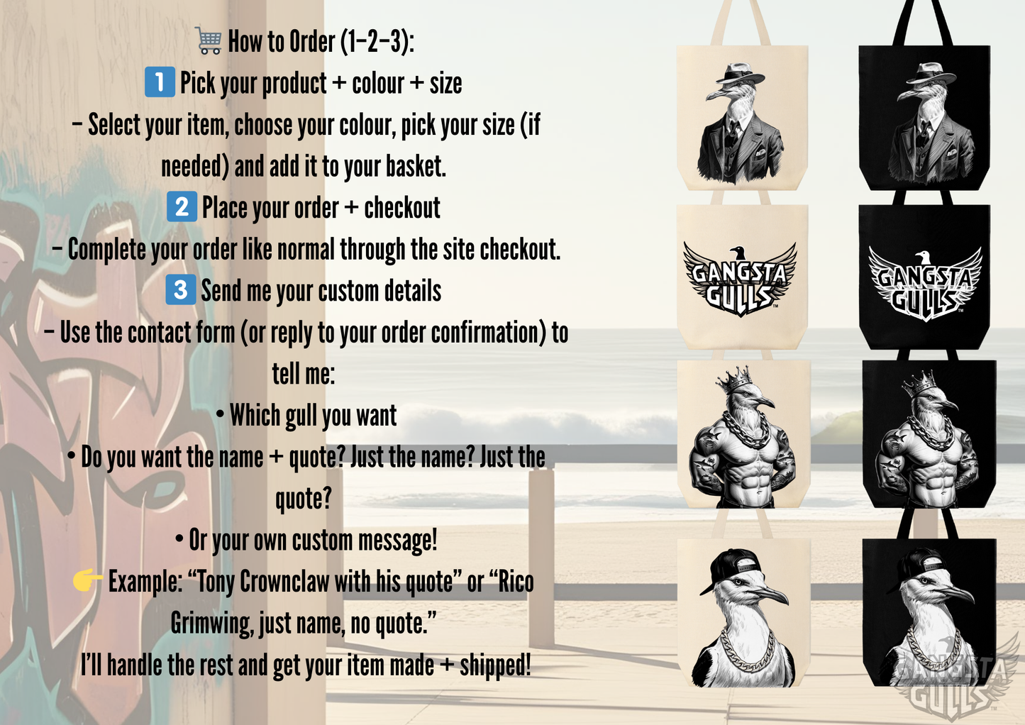 Gangsta Gull Custom Tote Bags 🛍️